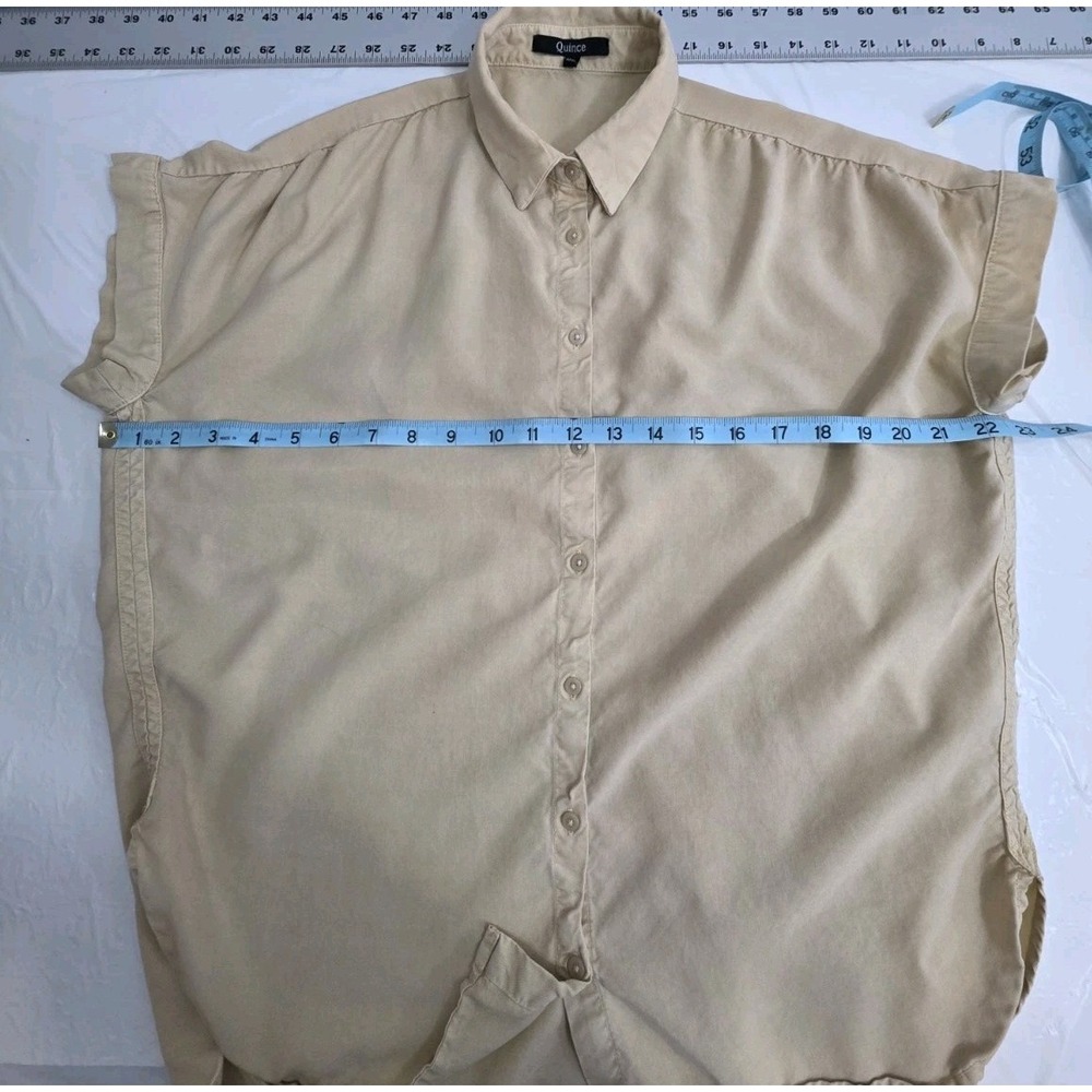Quince Womens Size X Small Tan Tencel Button Up Blouse Minimalist  Relaxed Fit - Picture 3 of 9